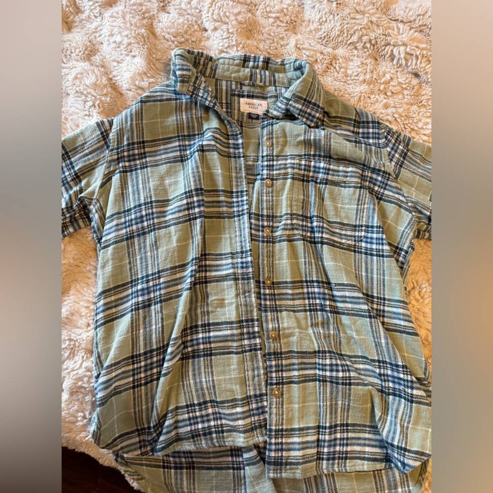 American Eagle Outfitters Green Plaid Button-Down Shirt